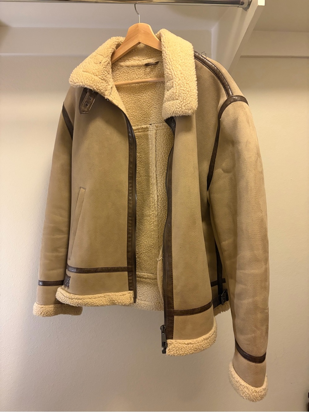 Men's Tan Shearling-Lined Aviator Jacket